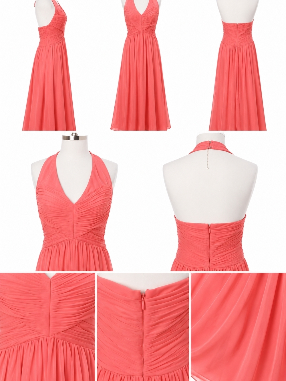 JJs House Coral Halter Ruched Maxi Dress